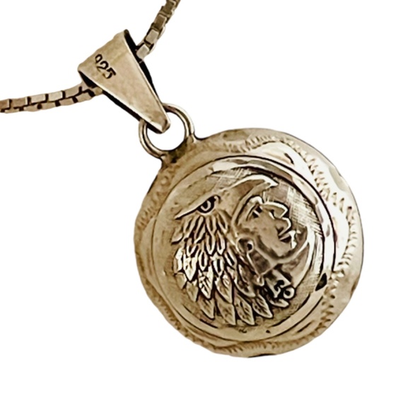 Vintage Sterling Silver Double Sided Reversible Pendant Necklace - Picture 4 of 9